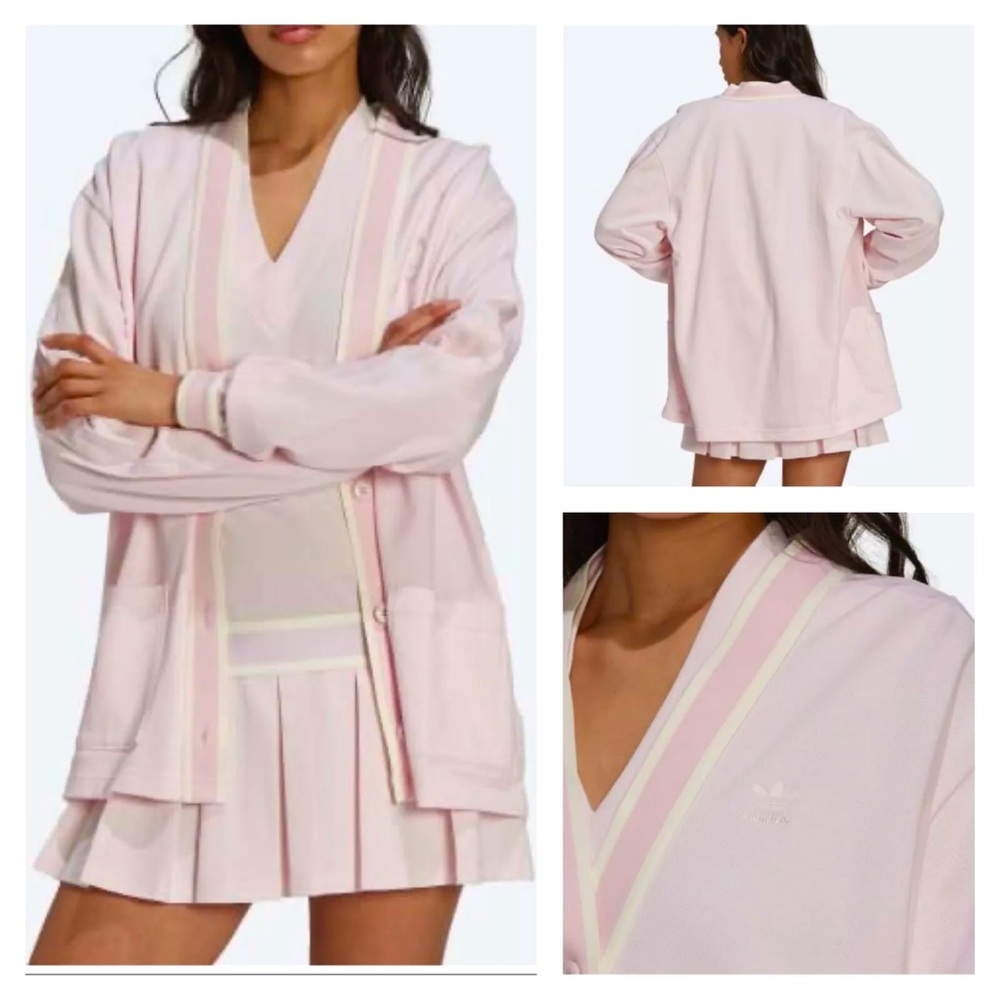 adidas originals TENNIS LUXE CARDIGAN & DRESS OUTFIT SET PINK/WHITE